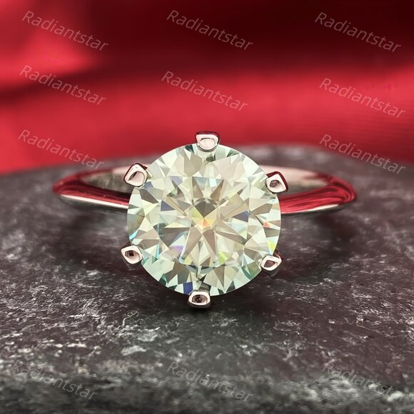 NEW Certified 3 ct. t.w. Blue Green Moissanite Solitaire 6 Prong Ring - Picture 1 of 8